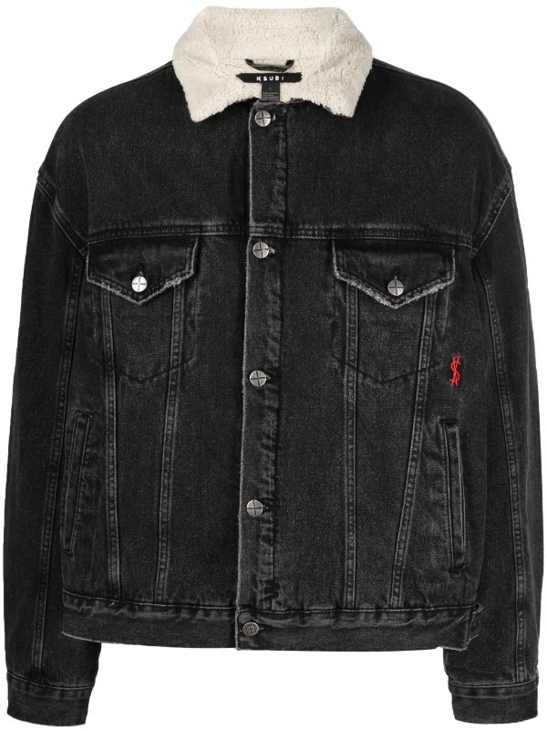 Black fur hot sale collar denim jacket