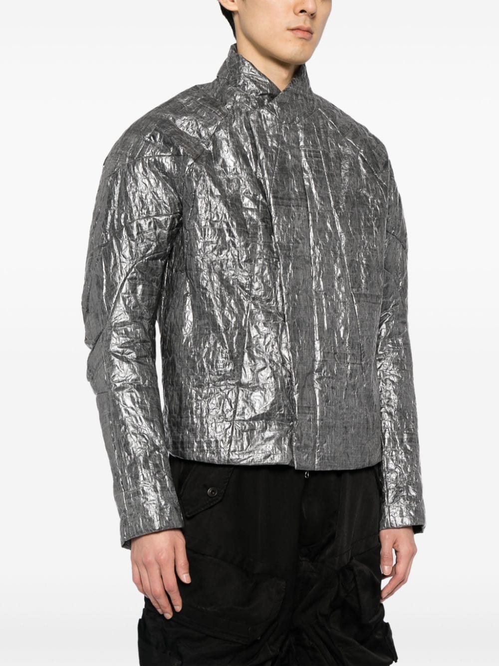 Shop Julius Metallic Crinkled Biker Jacket In Silver
