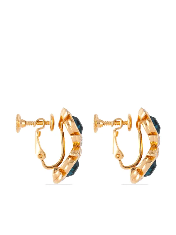 Boucles D'oreilles Vintage Plaqué Or Saphir Années 80 - Dormeuses - Occasion