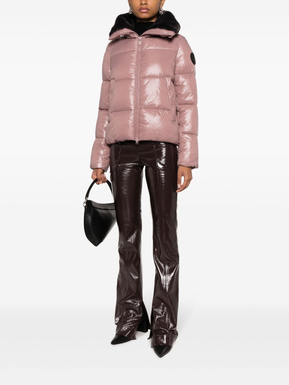 Save The Duck logo-patch puffer jacket - Roze