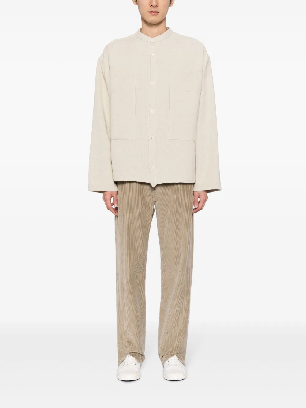 YMC Overhemd met bandkraag - Beige