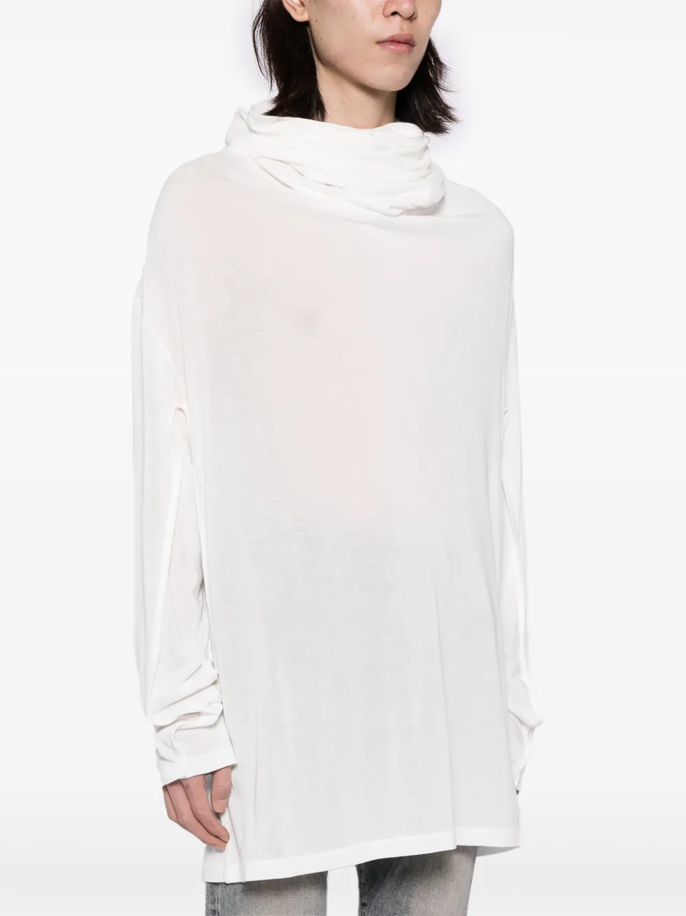 Shop Julius Roll-neck Semi-sheer Jumper In White