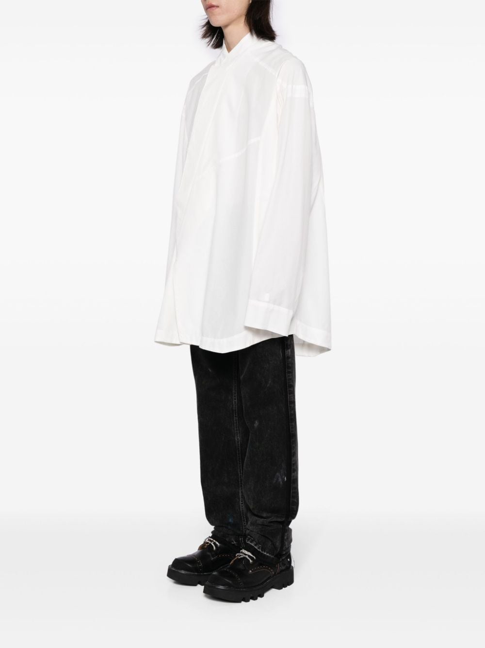 Shop Julius Concealed-fastening Cotton-blend Shirt In White