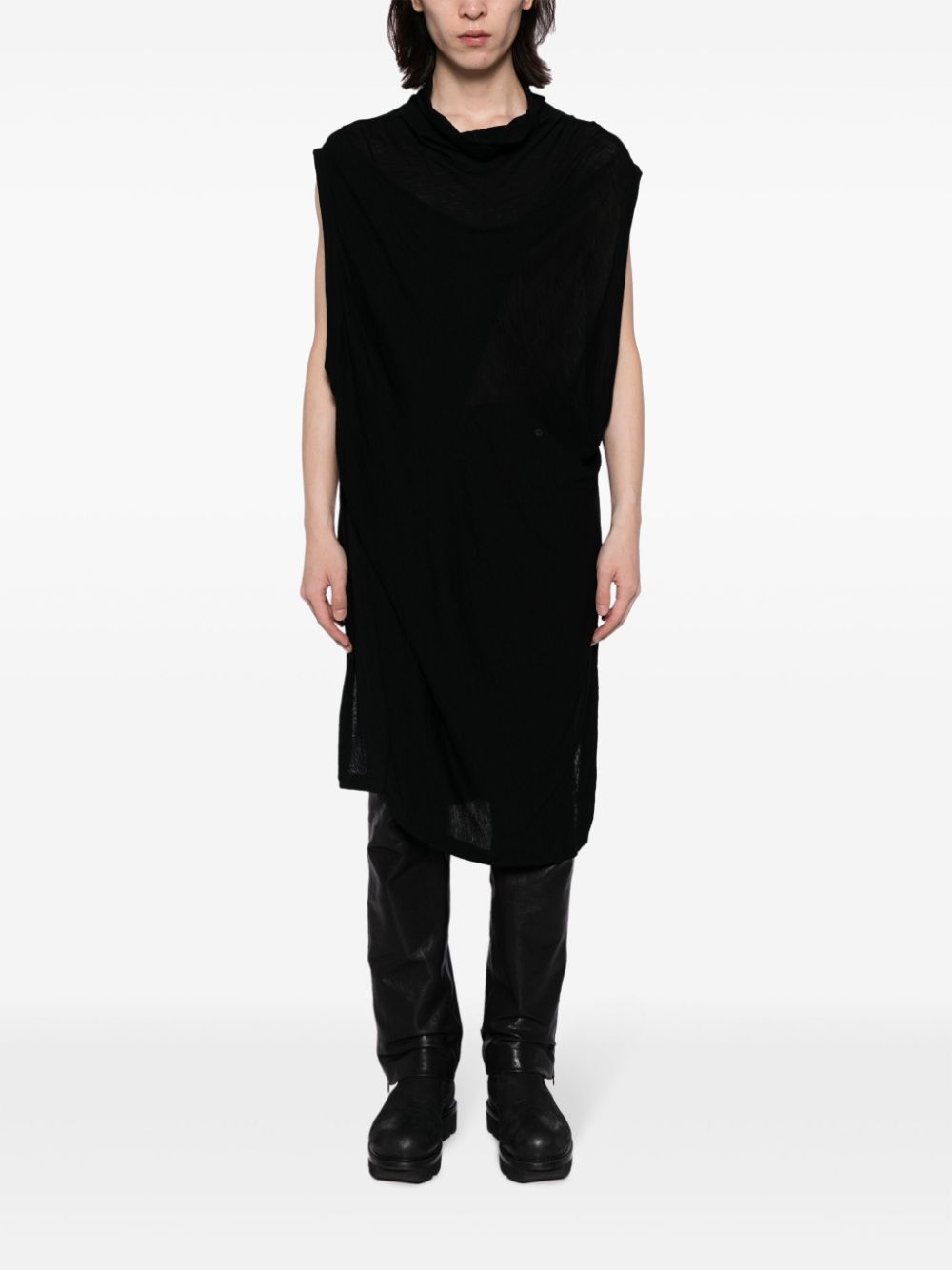 Shop Julius Draped-design Wool-blend Jumper In Black
