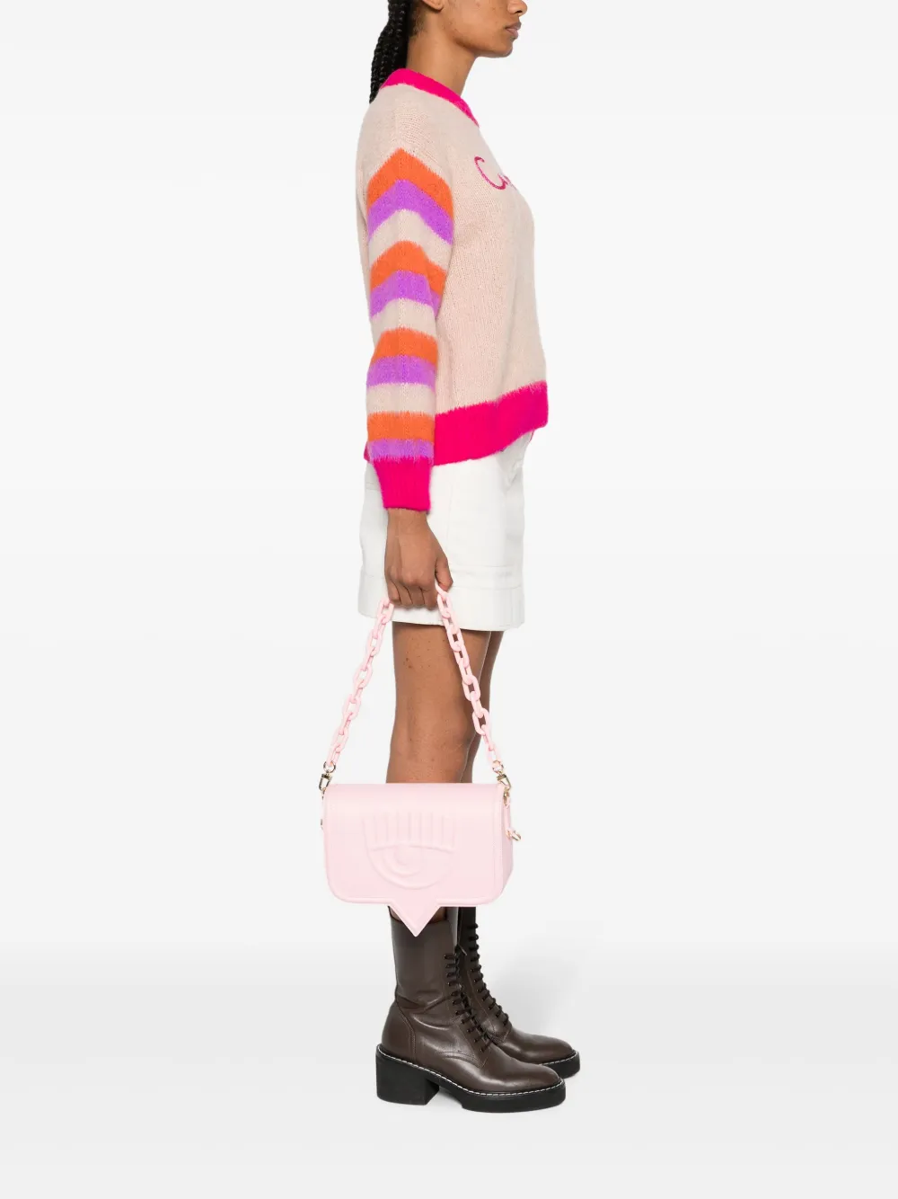 Chiara Ferragni Eyelike logo-embossed shoulder bag - Roze