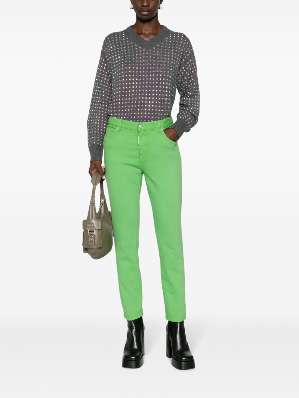 Shop Dsquared2 Bull Tapered Cropped Jeans In Green