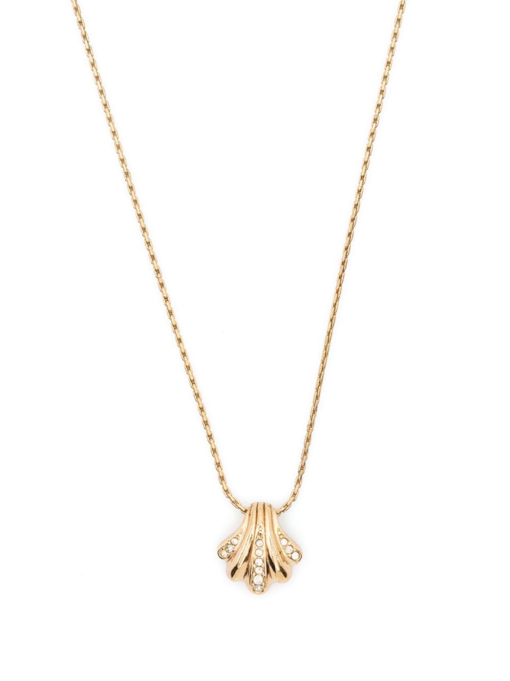 Pre-owned Dior 1980s  Crystal-embellished Palm Pendant Necklace In Gold