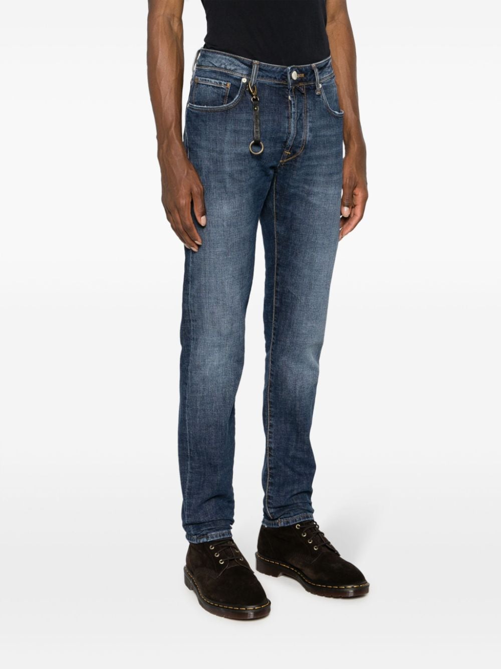 Shop Incotex Logo-keyring Mid-rise Straight-cut Jeans In Blue