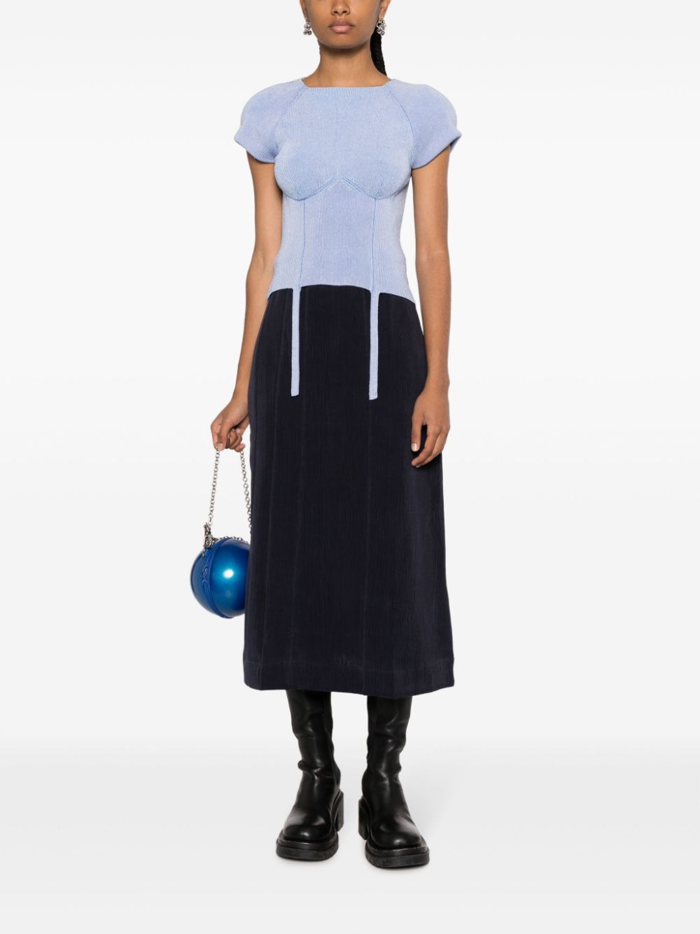 Shop Sunnei Ribbed Straight Skirt In Blue