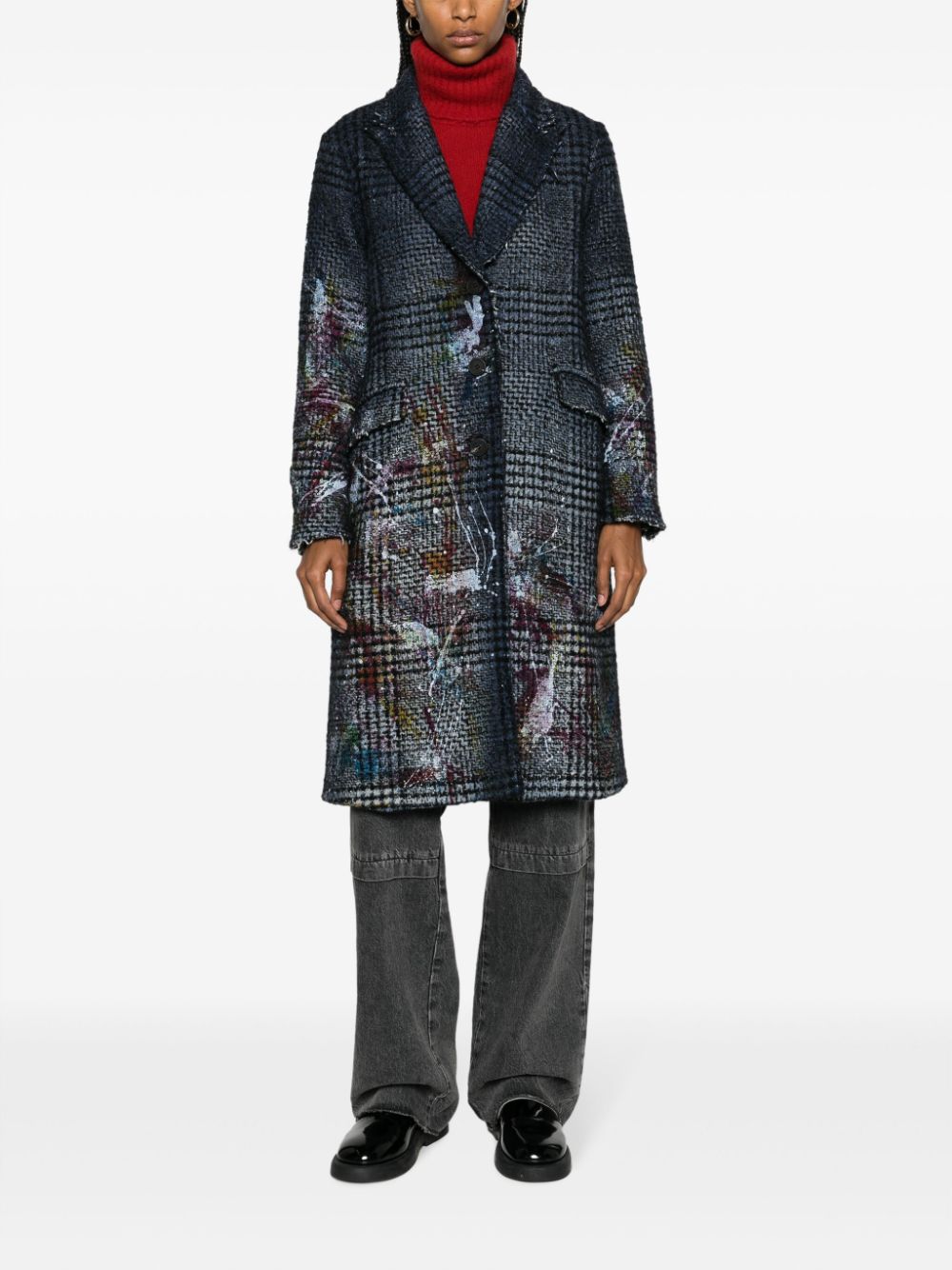 Avant Toi paint-splatter houndstooth coat - Blauw