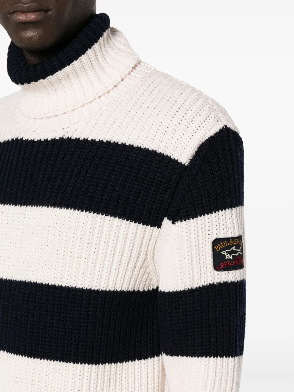 Shop Paul & Shark Striped Roll-neck Jumper In Blue