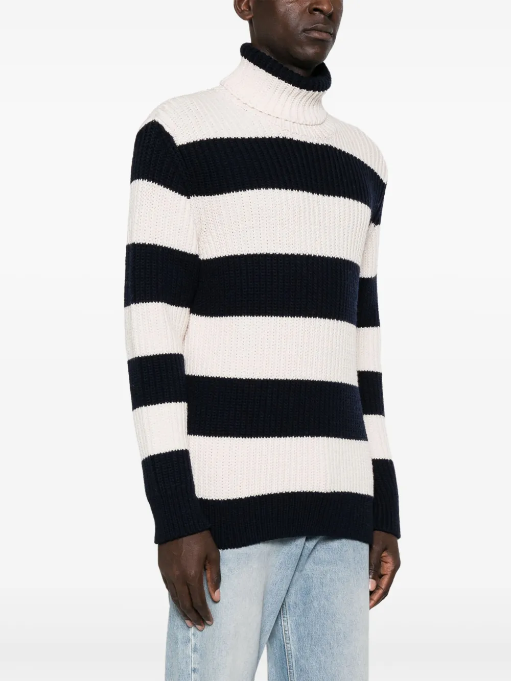 Shop Paul & Shark Striped Roll-neck Jumper In Blue