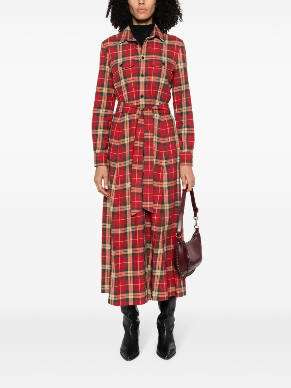 Polo Ralph Lauren plaid-pattern cotton midi dress - Rood