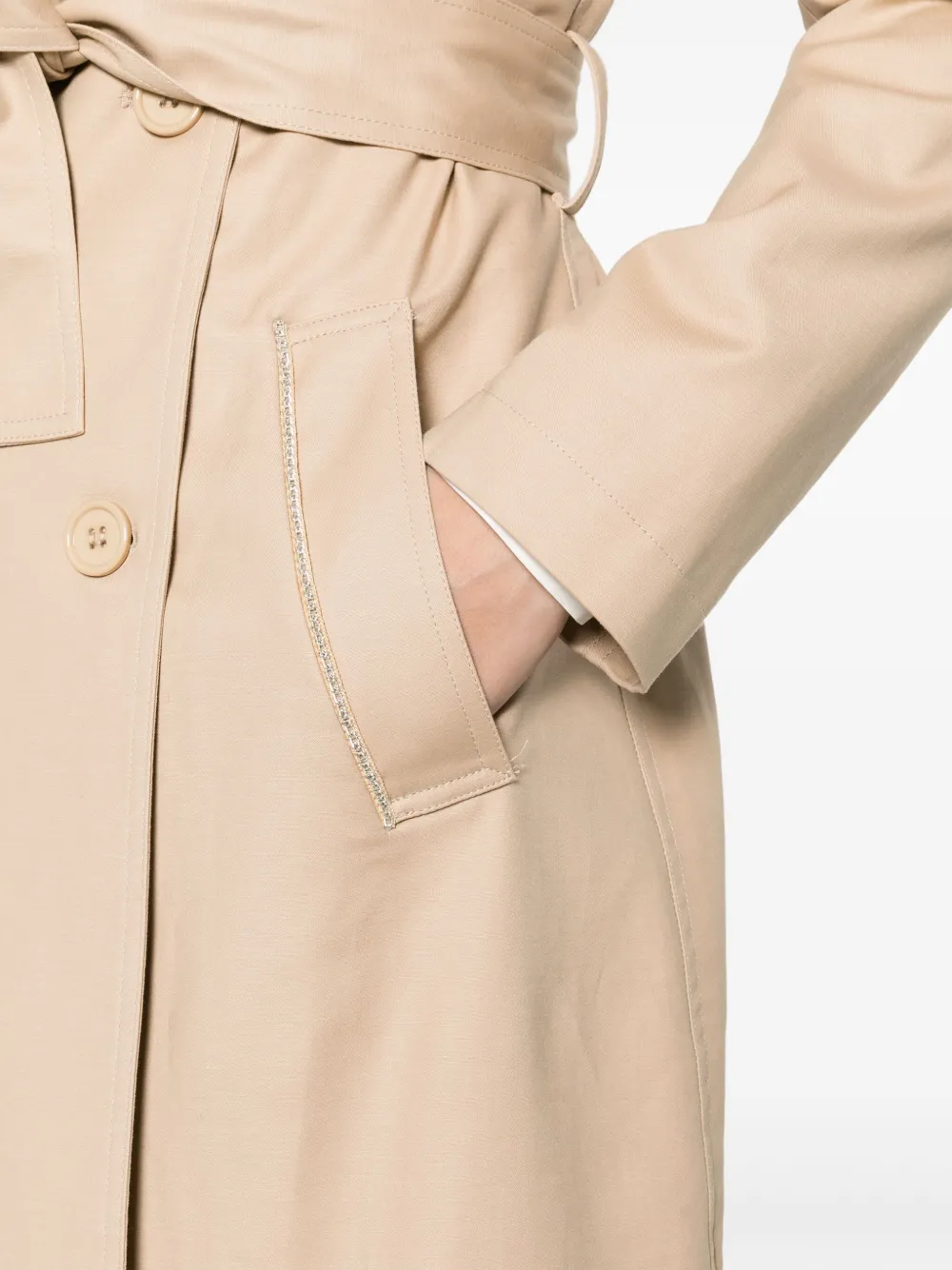 Liu •jo Straight-point Collar Cotton-blend Trench Coat In Neutrals