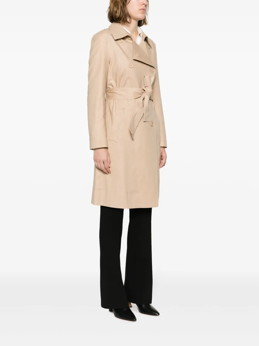 Liu •jo Straight-point Collar Cotton-blend Trench Coat In Neutrals