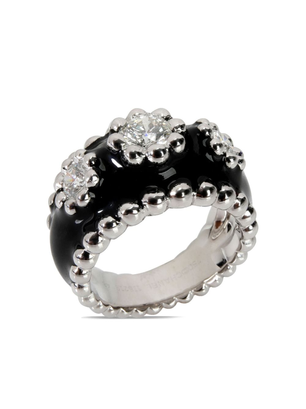 Pre-owned Chanel 18kt White Gold Enamel Cocktail Ring In Silver