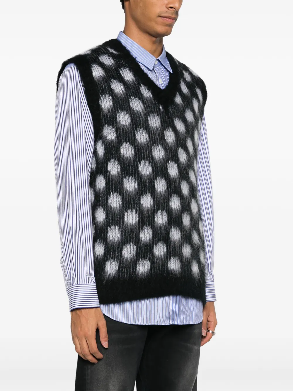 Shop Marni Polka-dot Brushed-knit Vest In Schwarz