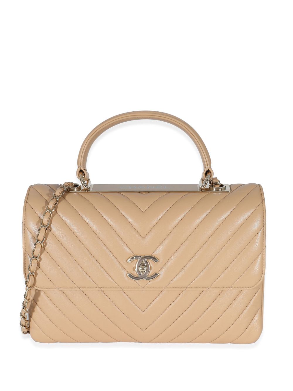 Chanel Chevron Coco Handle Shoulder Bag Beige Small