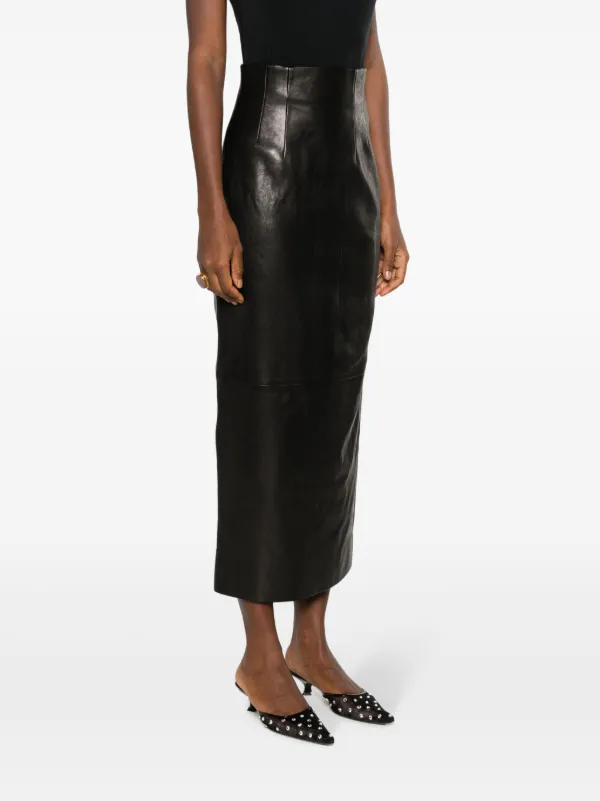 KHAITE The Loxley Leather Midi Skirt | Black | FARFETCH
