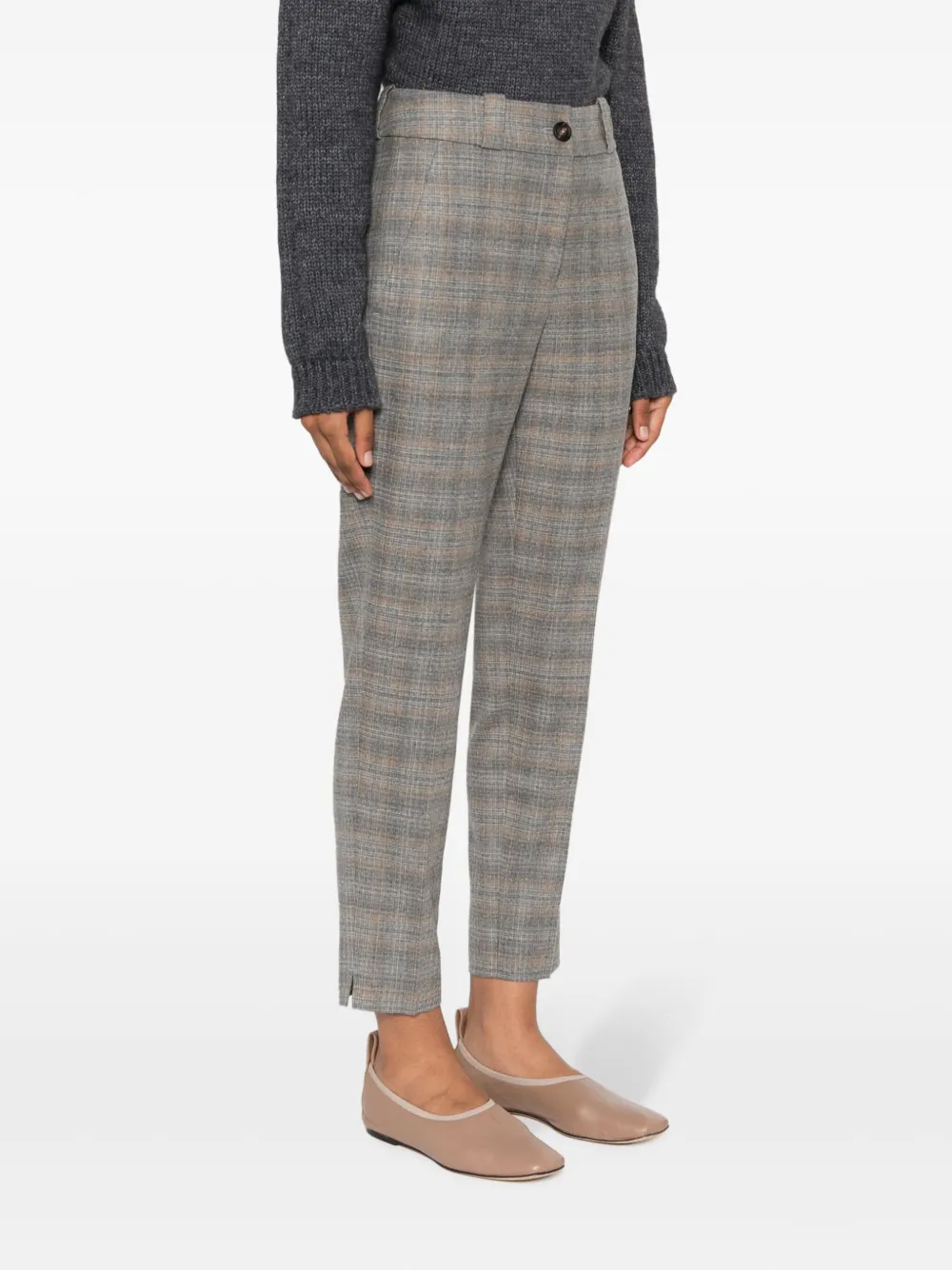 Peserico Cropped Checked Trousers In Grey