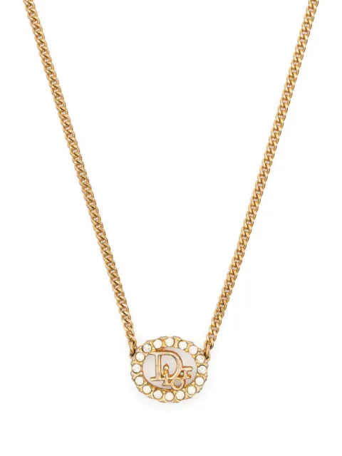 Christian Dior Pre-Owned 1980s rhinestone-embellished logo pendant necklace