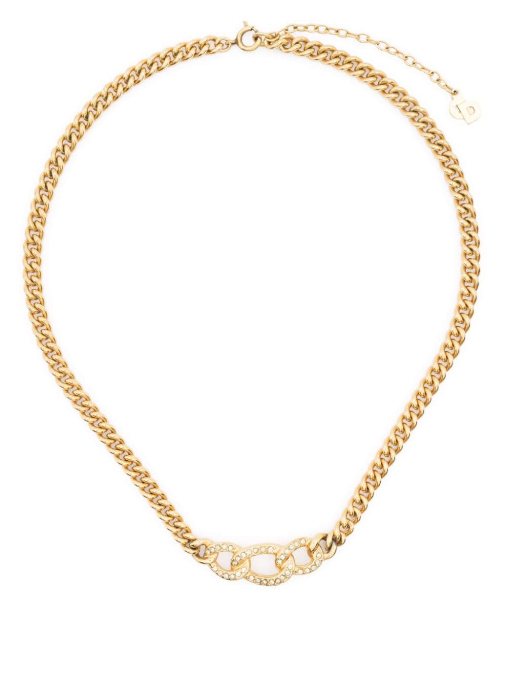 Pre-owned Dior 1990s  Crystal-embellished Curb Chain Necklace In Gold