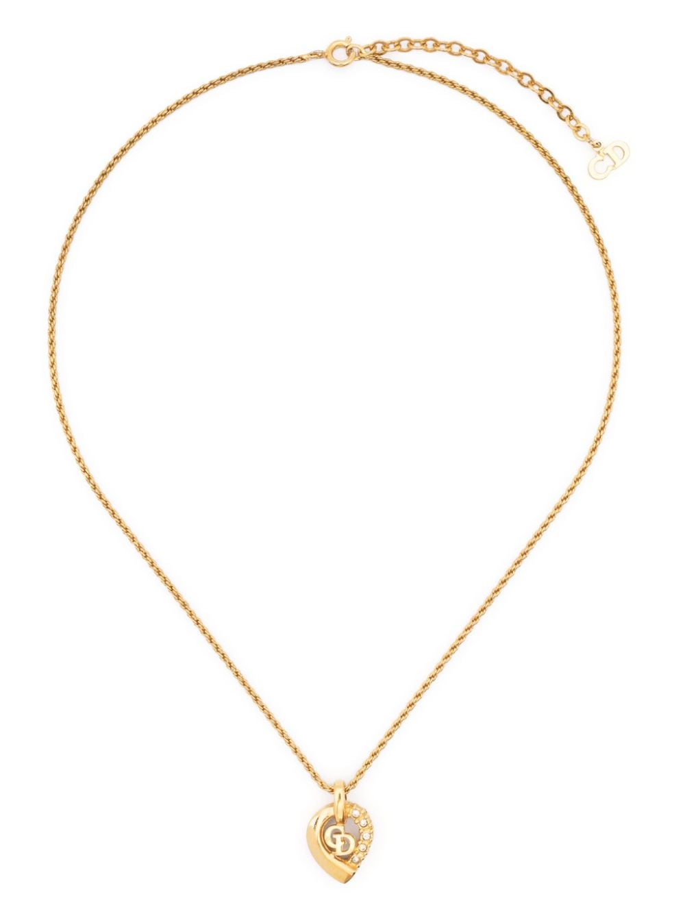 Pre-owned Dior 水钻缀饰心形吊饰项链（1990年代典藏款） In Gold