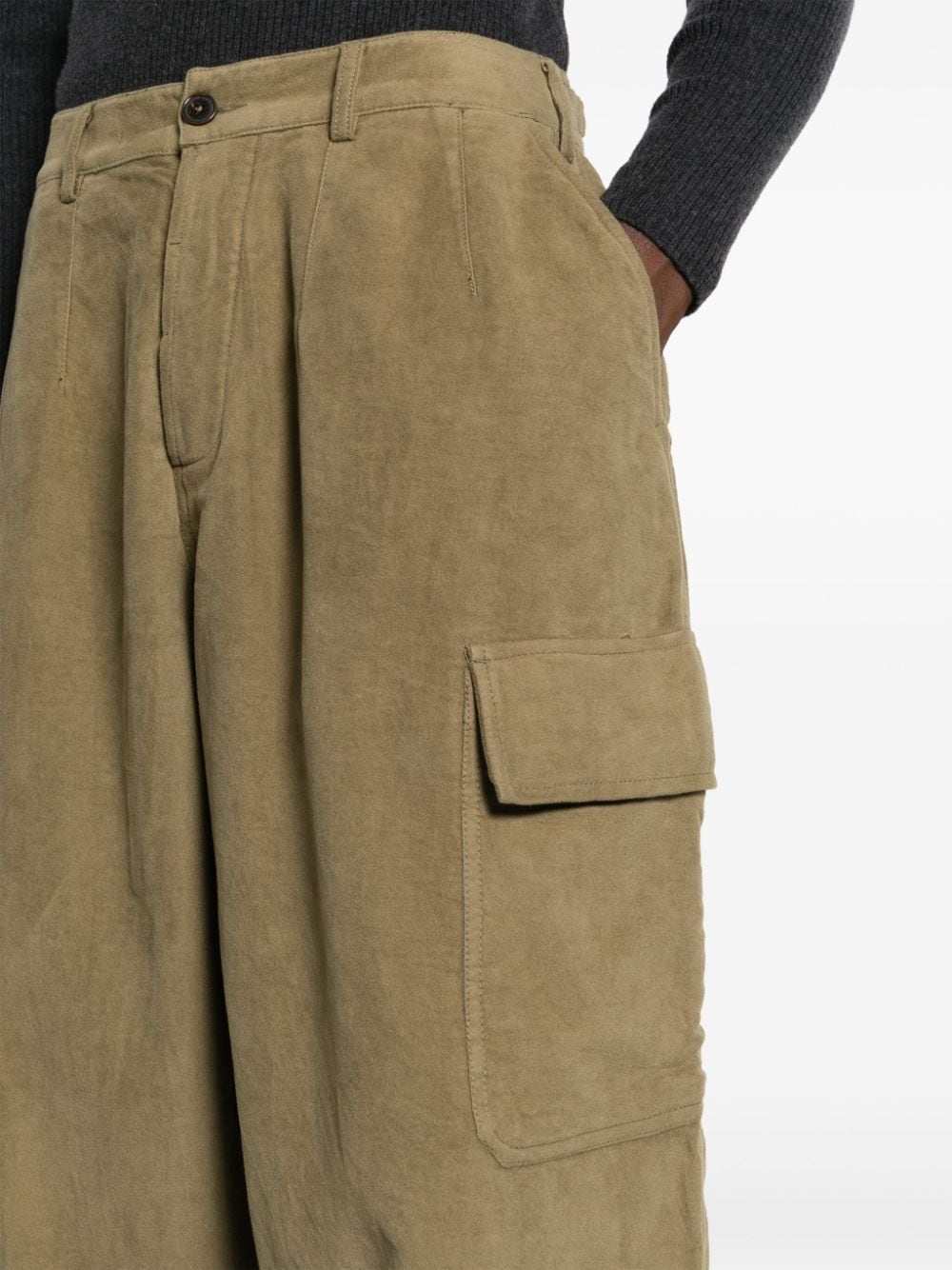 Shop Universal Works Drop-crotch Cotton Cargo Trousers In Green