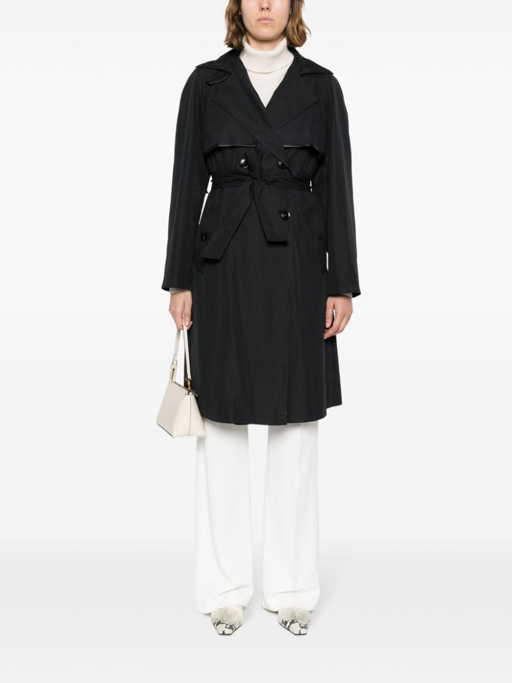 Shop Liu •jo Notched-lapels Cotton-blend Trench Coat In Black