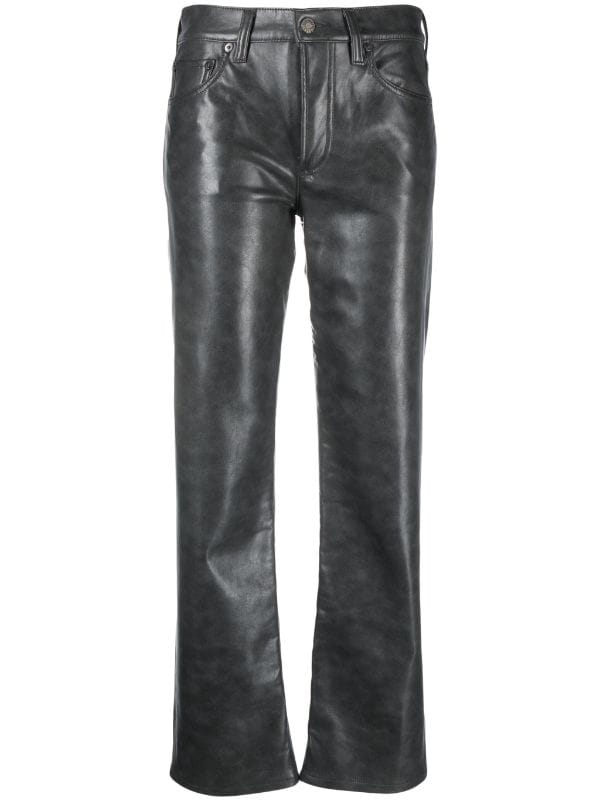 Mid-Rise Flared Leather Trousers