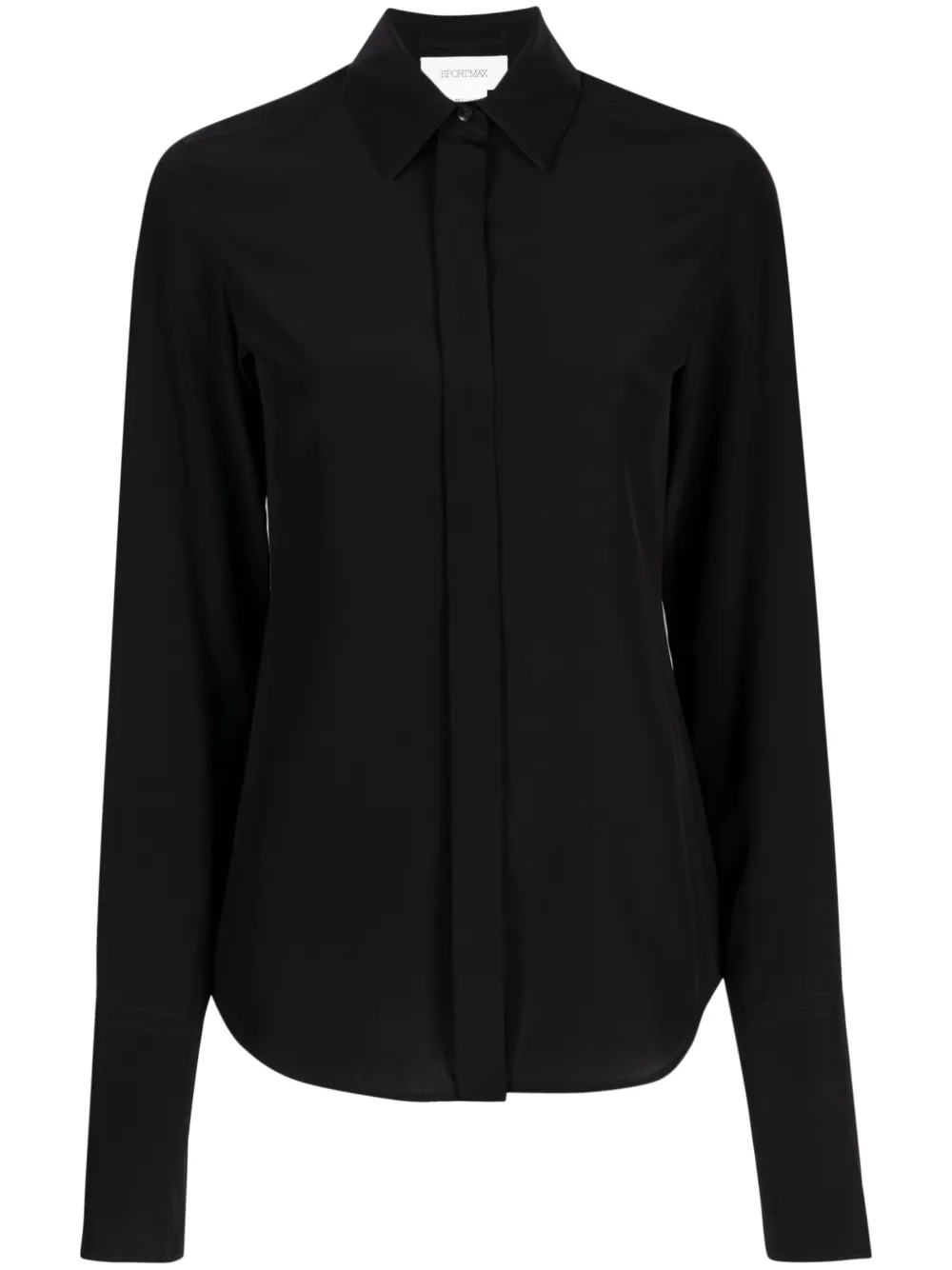 Sportmax Long-sleeve Silk Shirt In Black
