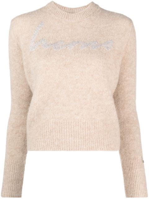 Herno suéter tejido con cuello redondo y logo en intarsia