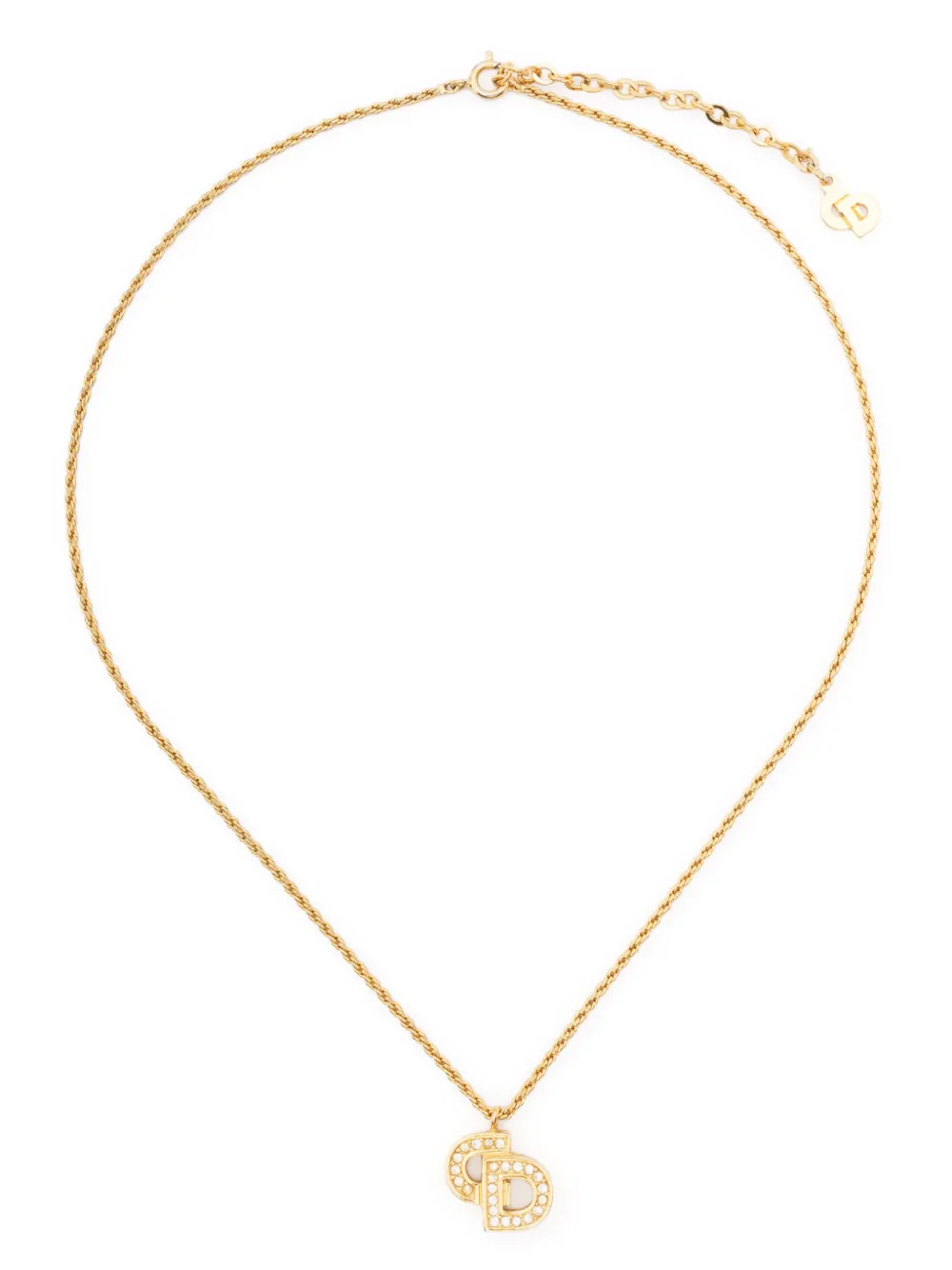 Pre-owned Dior 1990s Rhinestone-embellished Pendant Necklace In Gold