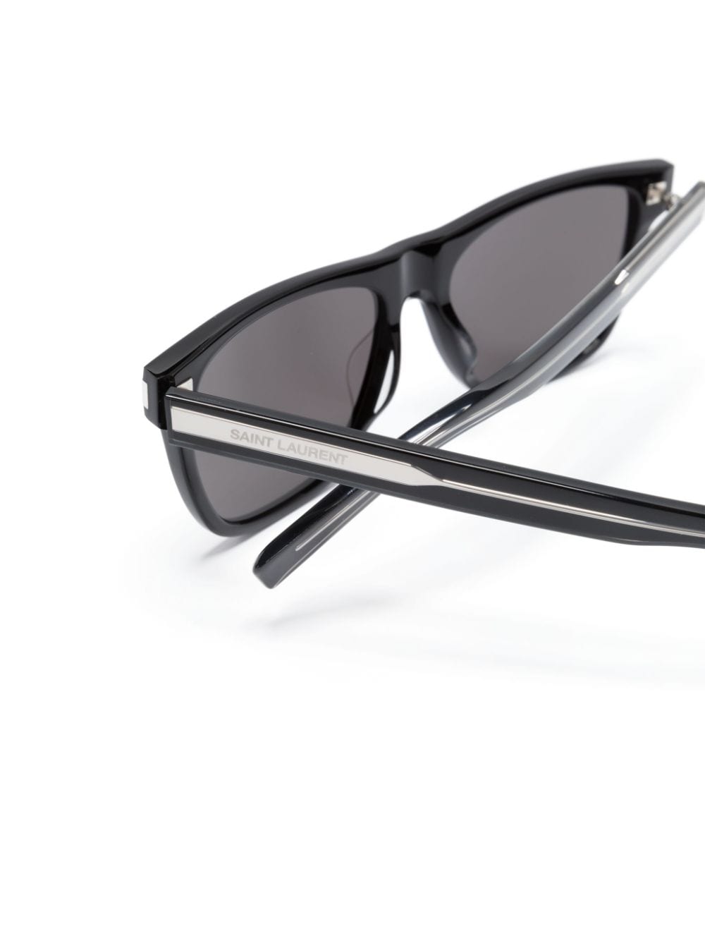Shop Saint Laurent Logo-engraved Square-frame Sunglasses In Black