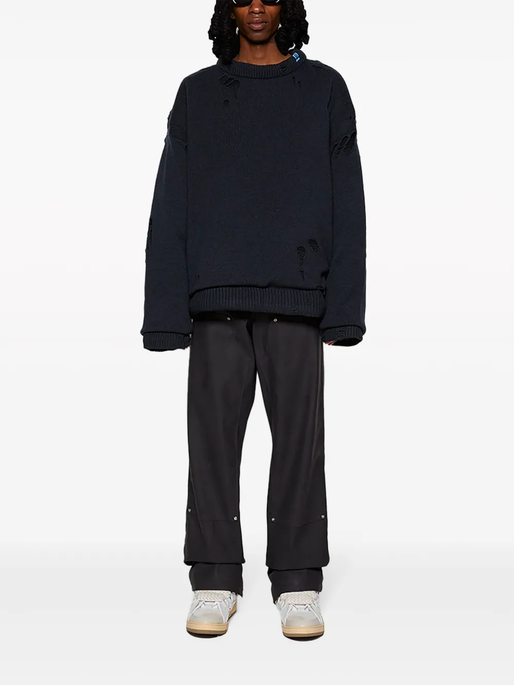Maison Mihara Yasuhiro Trui met gerafeld effect - Zwart