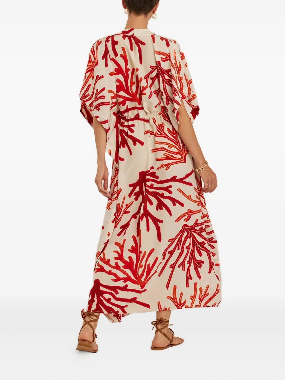 Lenny Niemeyer Coral-print Drawstring Midi Dress In Red