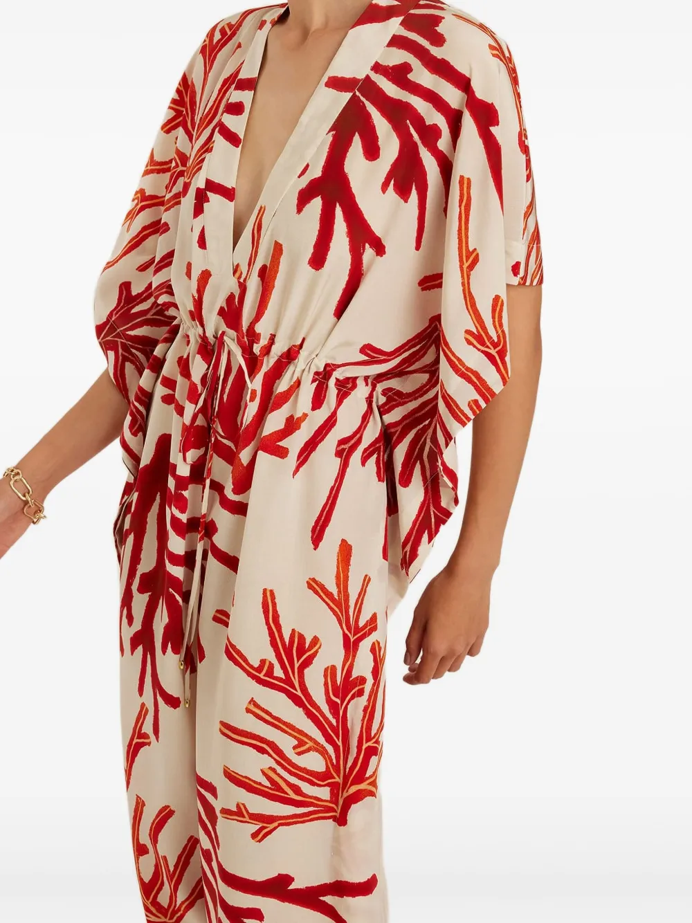 Lenny Niemeyer Midi-jurk met trekkoord en koraalprint Wit