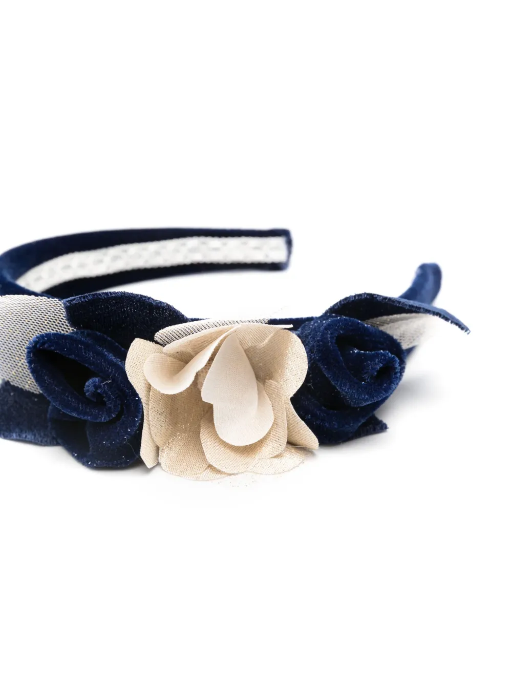 Colorichiari floral-appliquéd velvet head band - Blauw