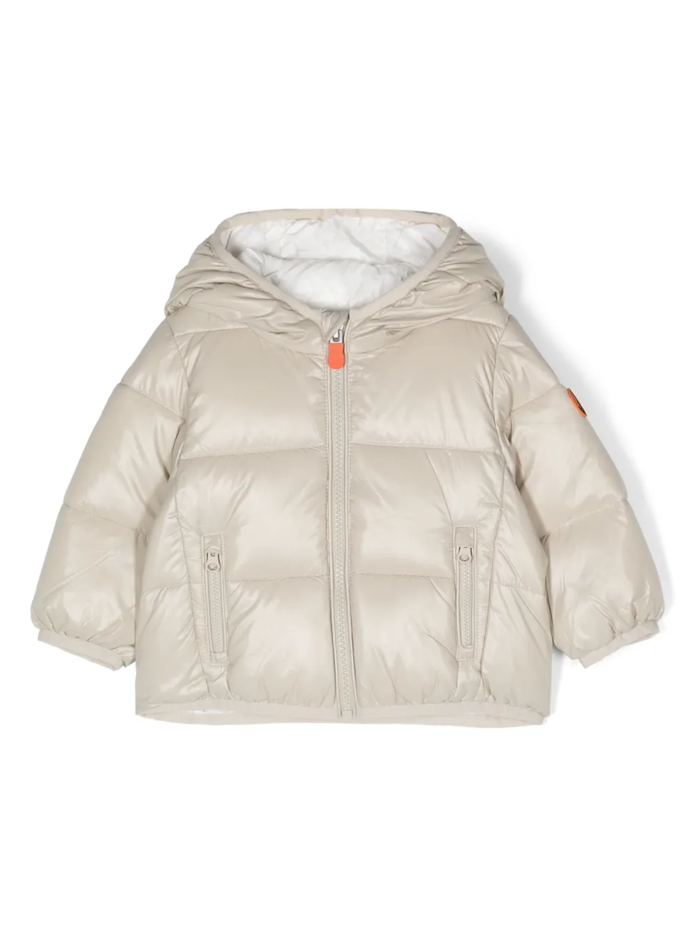 Shop Save The Duck Logo-patch Padded Hooded Jacket In Neutrals