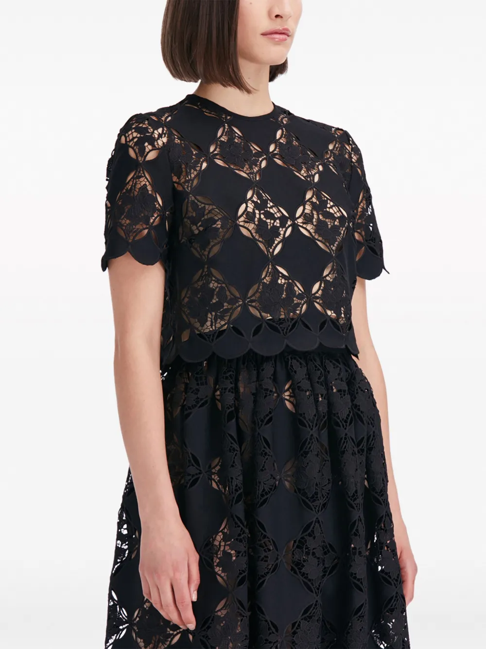 Shop Oscar De La Renta Gardenia Guipure Blouse In Black