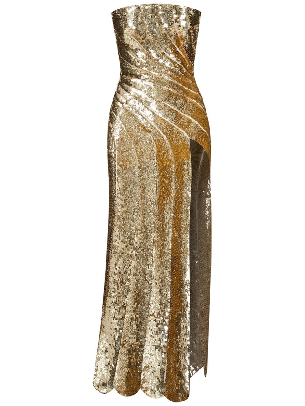 Shop Oscar De La Renta Sequinned Wave Midi Dress In Gold