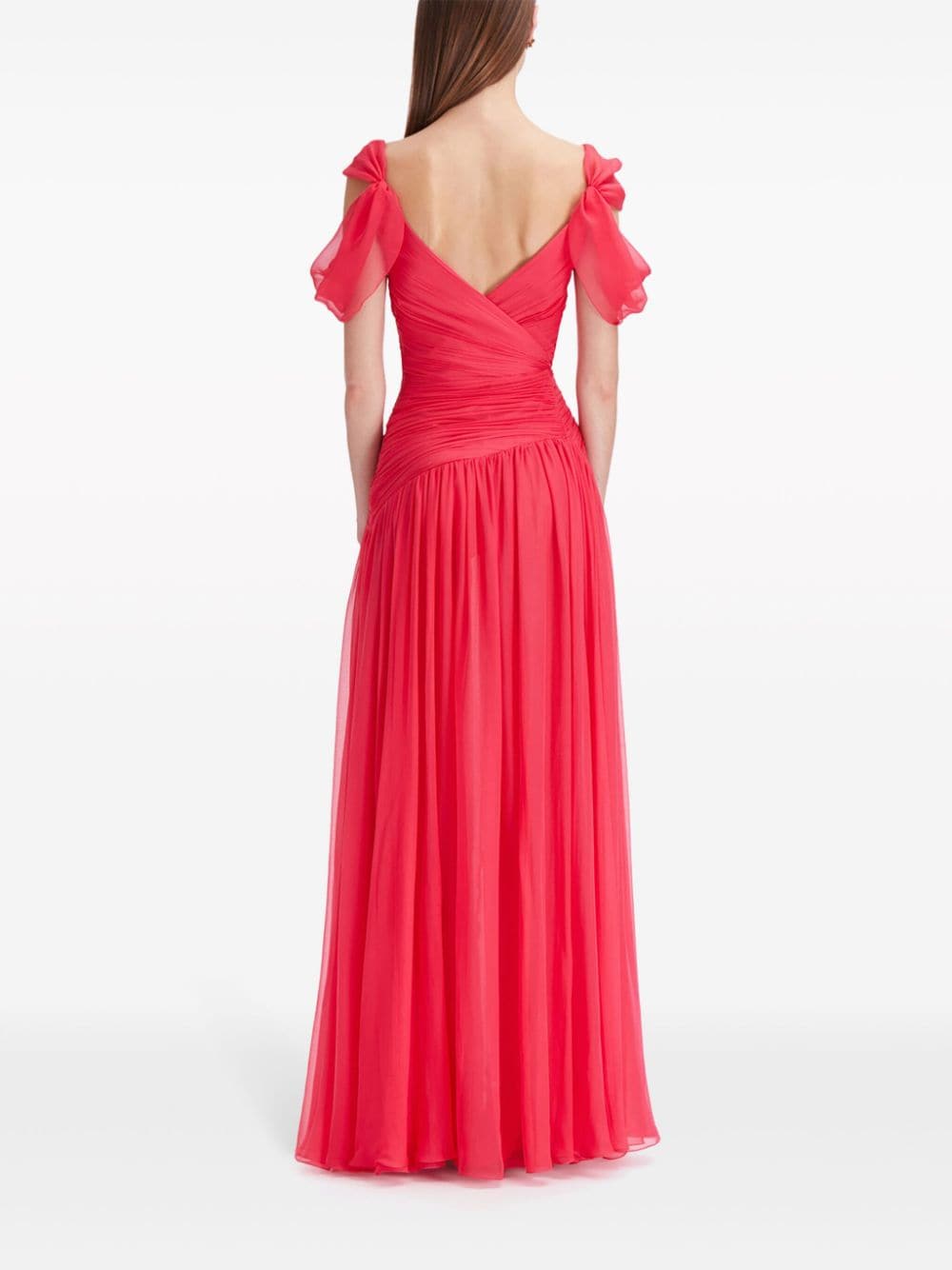 Shop Oscar De La Renta Draped Silk Chiffon Gown In Pink
