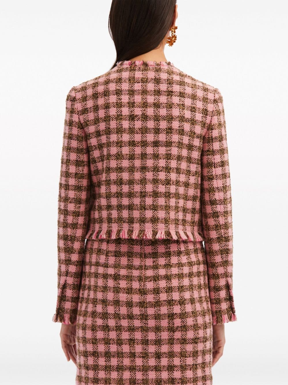 Shop Oscar De La Renta Check-pattern Tweed Jacket In Pink