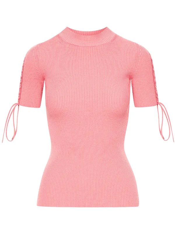 Oscar de la Renta Tie-detail Ribbed Jumper in Pink