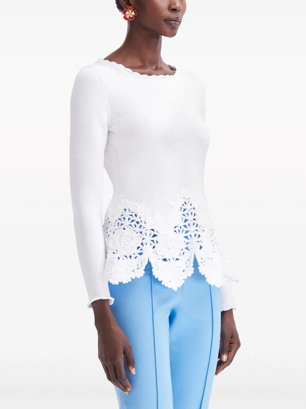 Shop Oscar De La Renta Birdsnest Scalloped Jumper In White