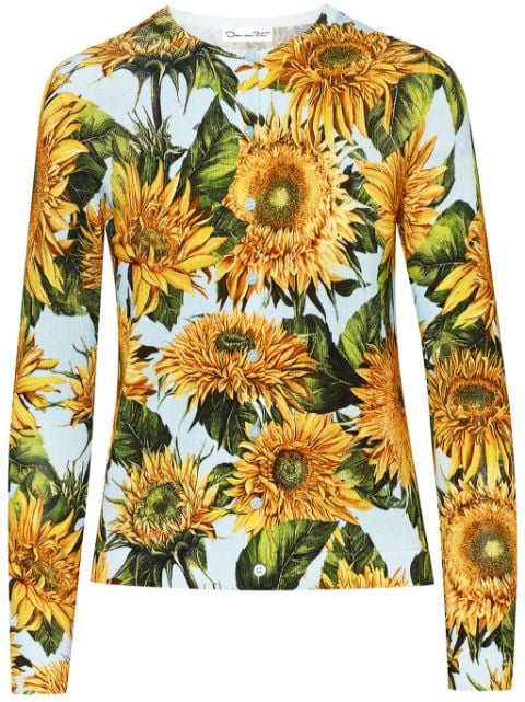 Oscar de la Renta Sunflower-print knitted cardigan