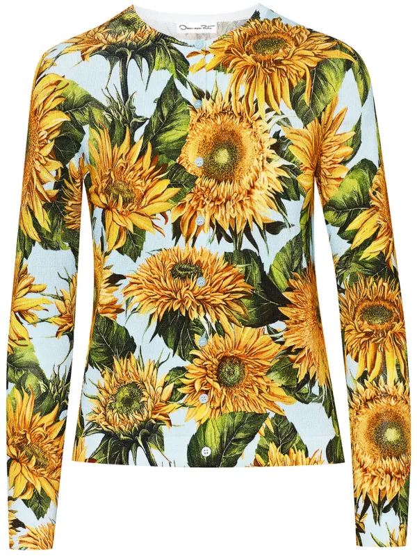 Oscar De La Renta Sunflower-print Knitted Cardigan Farfetch
