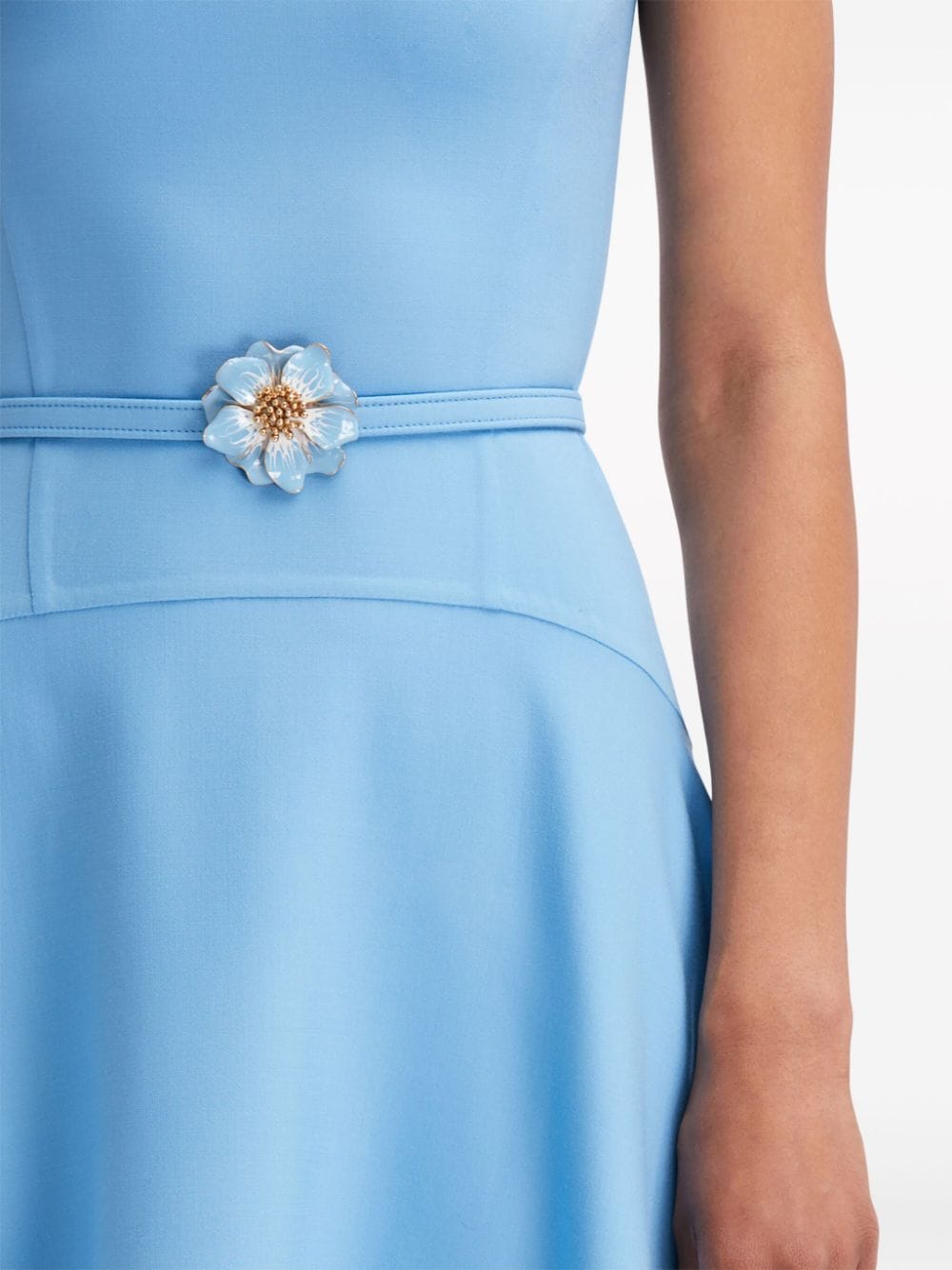 Shop Oscar De La Renta Flower-detailing Virgin Wool-blend Dress In Blue