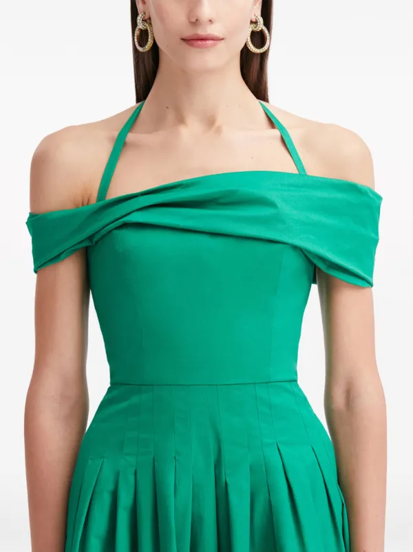 Oscar de La Renta Off-Shoulder Halterneck Midi Dress - Green