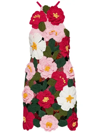 Oscar De La Renta Camellia crochet-knit Halterneck Minidress | Pink |  FARFETCH